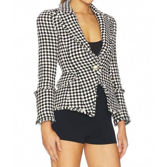 NEW L'AGENCE kaisley tweed blazer in black/ivory - Picture 4 of 5